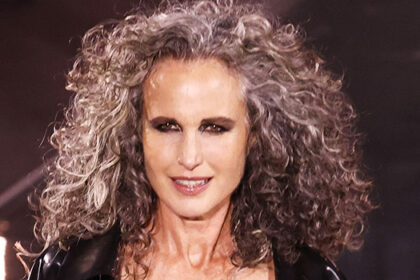 andie-macdowell,-65,-looks-radiant-in-black-bra-&-leather-pants-during-l’oreal-fashion-show